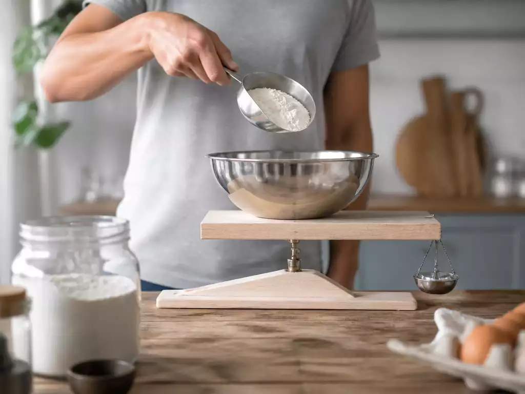 Person using a DIY weighing scale to measure ingredients for baking